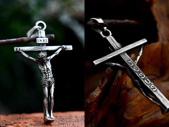 Jesus on Cross Pendant,  Titanium Steel, ready to use as necklace - Picture 11 of 14